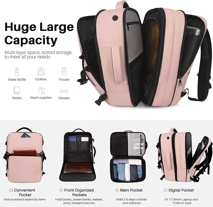 Travel Backpack Carry On Flight Approved, Lightweight Large Travel Backpack - Image 4