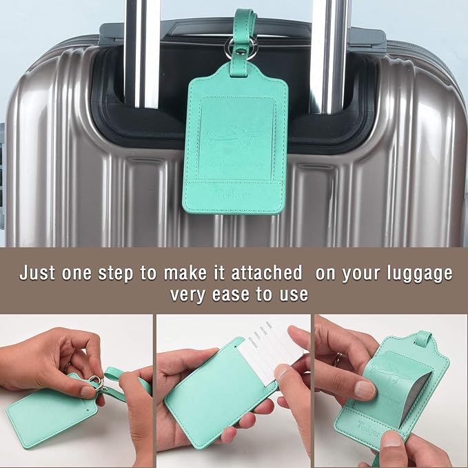 Teskyer Luggage Tags, 3 Pack Premium PU Leather Luggage Tags Privacy Protection - Image 5