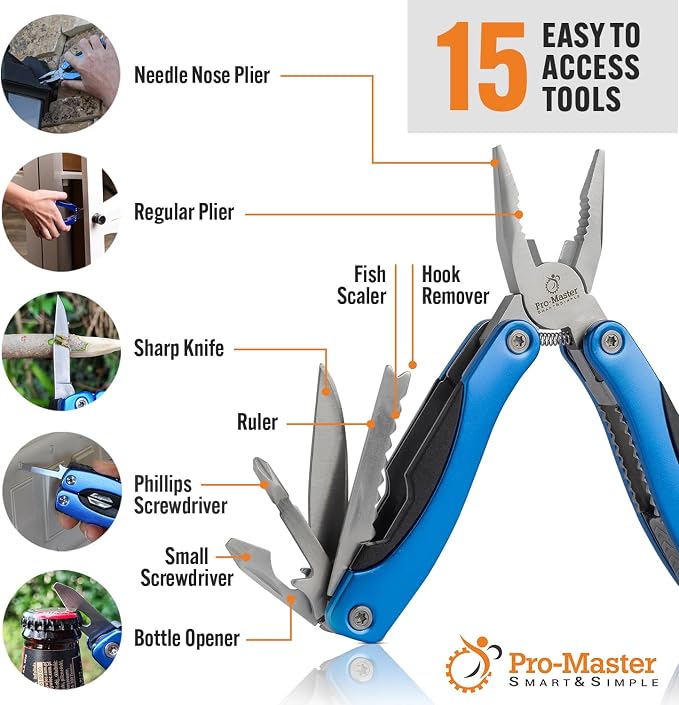 Multitool 15-in-1 with Safety-Locking, Stainless Steel Multi Tool Pliers - Image 7