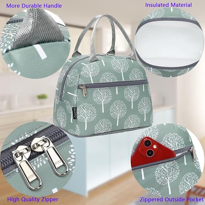 FlowFly Lunch Bag for Women Insulated Lunch Box Corduroy Lunch Tote Cooler for - Image 5