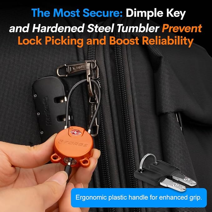 Forge TSA Approved Luggage Locks Ultra-Secure Dimple Key Cable Locks - Image 3