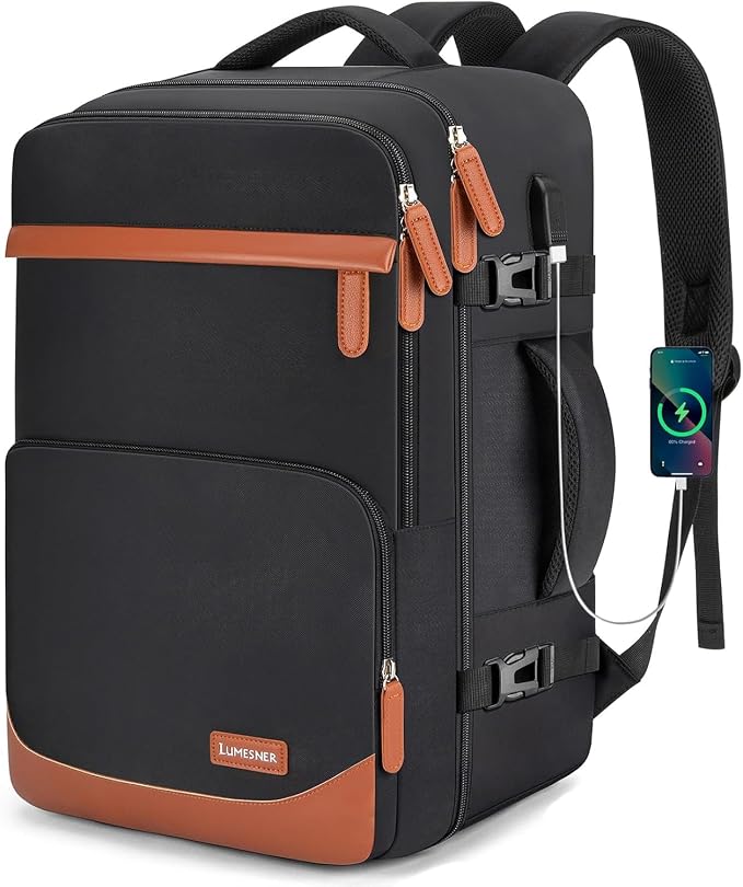 50L Travel Backpack with USB Charging Port, Water-Resistant Carry On Backpack by Velaybor