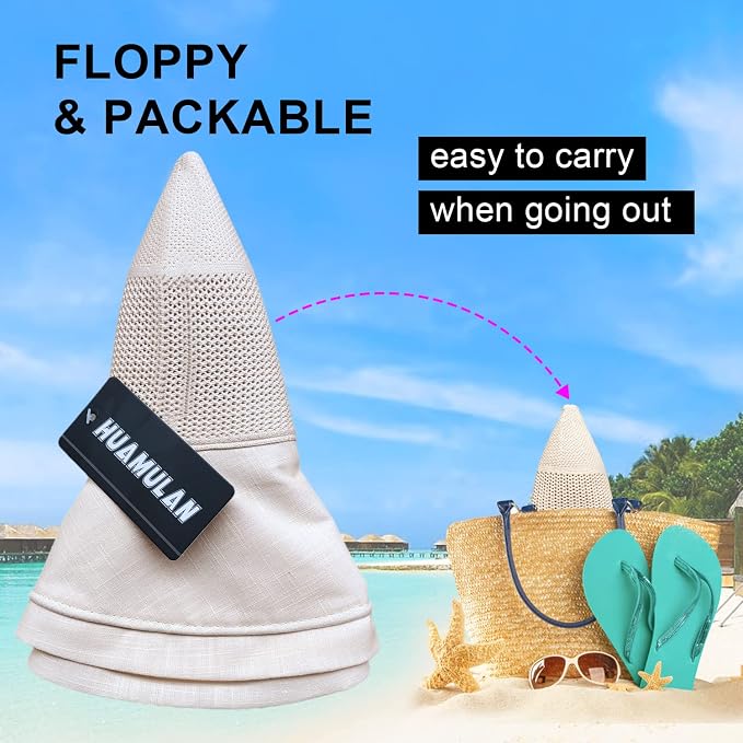 Women Wide Brim Sun Hats Metal Wired Edge Summer UV Protection Beach Fishing Hat - Image 3