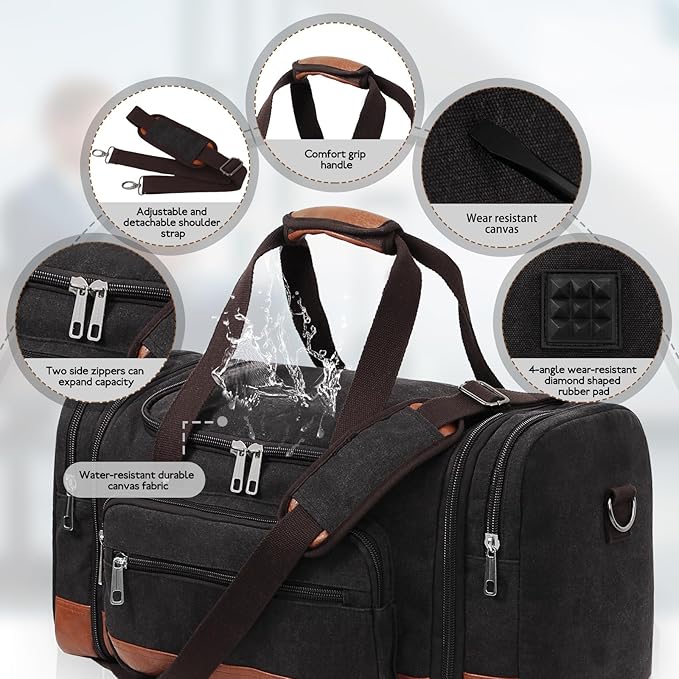 Men'S Duffle Bag For Travel, Expandable Canvas Duffel Bags Overnight Weekend - Image 5