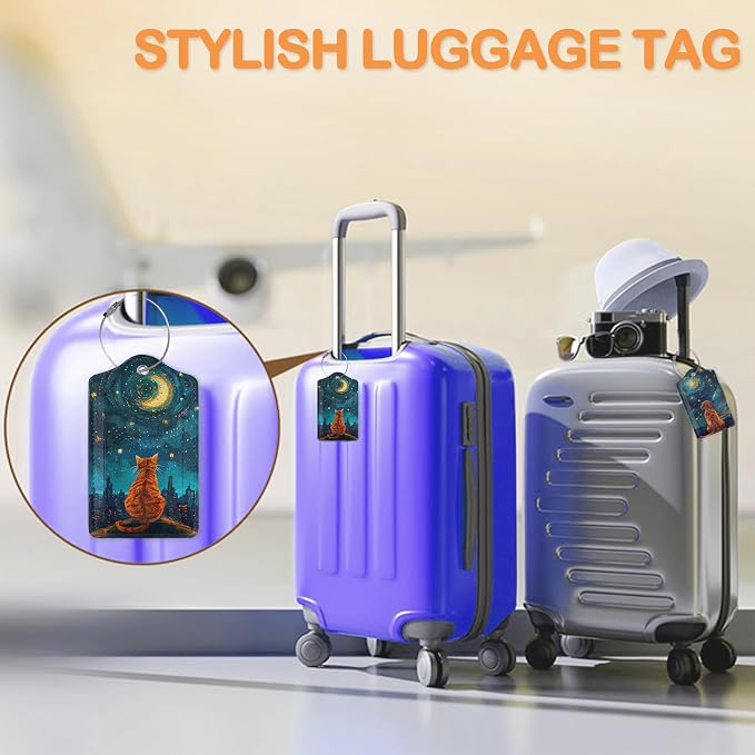Starry Night Orange Cat 3 Pack PU Leahter Luggage Tag - Image 5