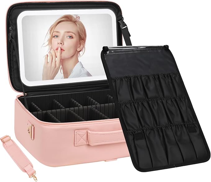 Chomeiu Makeup Bag with LED Mirror, Large Train Case by Chomeiu