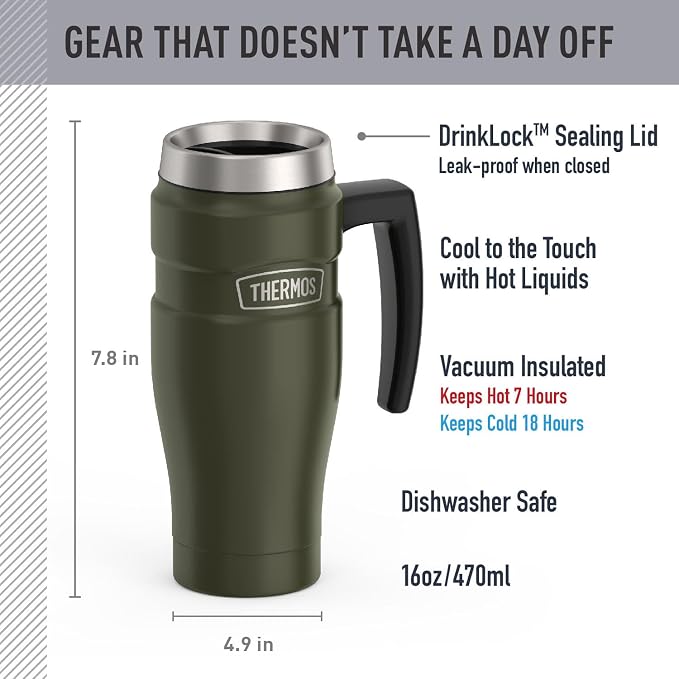 THERMOS Stainless King Vacuum-Insulated Travel Mug, 16 Ounce, Army Green - Image 2