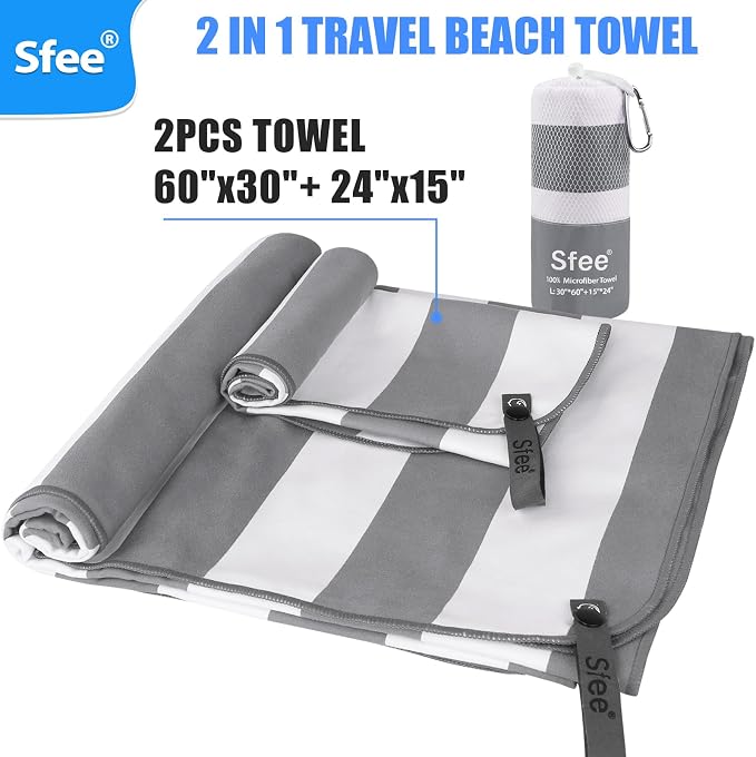 Sfee 2 in 1 Microfiber Beach Towel, Quick Dry Towel Camping Towel Travel Towel - Image 6