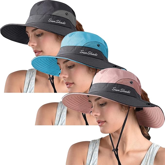 ZOORON Women's Ponytail Safari Sun Hat, Wide Brim UV Protection Outdoor Bucket by ZOORON