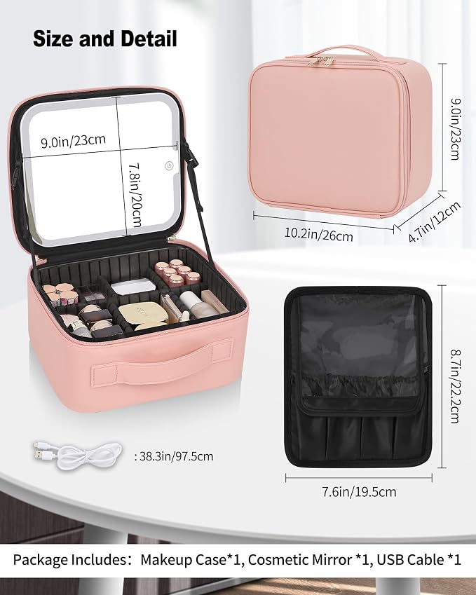 Makeup Bag With LED Mirror, Travel Makeup Case with Light up Mirror Large - Image 5