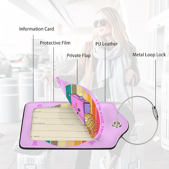 2 Pack Luggage Tags for suitcases Cute Pink Trash on fire I'm Fine It's Fine - Image 3