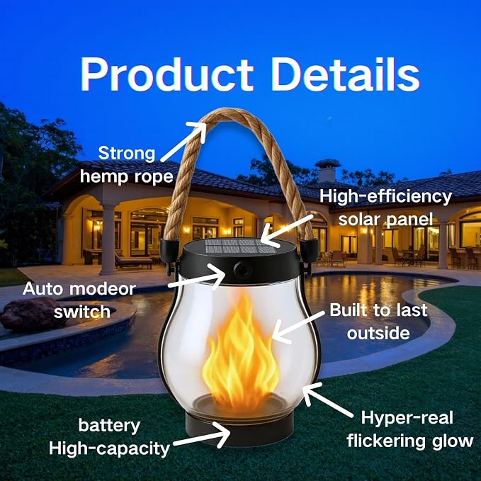 Solar Lantern Outdoor Lights, Flickering LED - Image 8