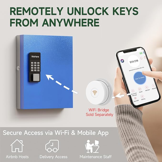 WeHere 32 Key Lock Box Wall Mount, APP Bluetooth/One Time Password Share/Wi-Fi - Image 5