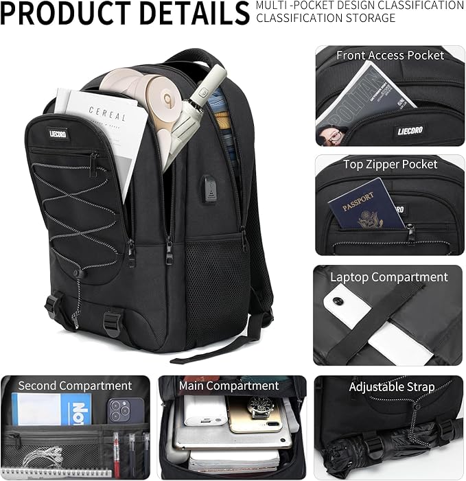 Black Backpack for Men Women, Backpack for School, School Backpacks for Boys - Image 2