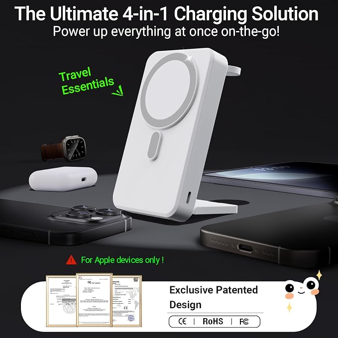 3-in-1 Portable Charger, 10000mAh Foldable Power Bank Fast Charging, MagSafe - Image 2
