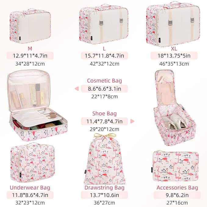BAGAIL 8 Set Packing Cubes Luggage Packing Organizer Bags - Image 2