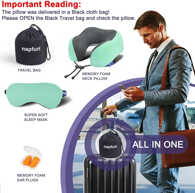 napfun Neck Pillow for Traveling, Upgraded Travel Neck Pillow for Airplane 100% - Image 7