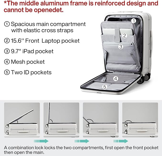 Hanke 20 Inch Carry On Luggage Hard Shell Suitcases - Image 4
