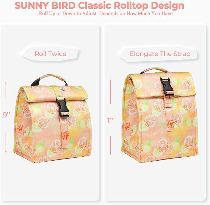 SUNNY BIRD Insulated Lunch Bag Rolltop Lunch Box Tote Bag - Image 5