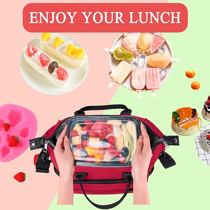 Red Lunch Box for Women for Work Insulated Lunch Bag for Female Adult, Fashion - Image 7
