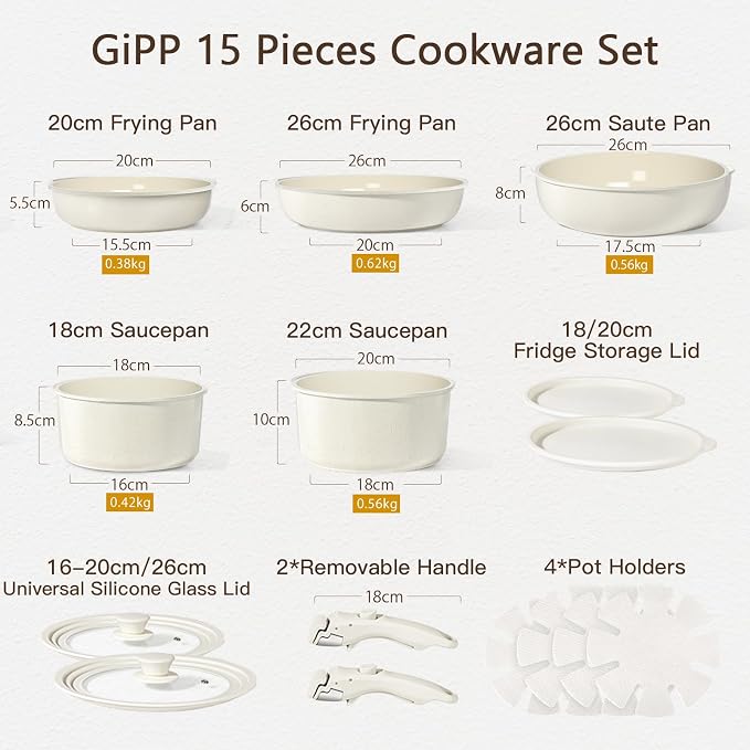 GiPP Ceramic Pots and Pans Set Non Stick, Nonstick Detachable Handle Cookware - Image 2