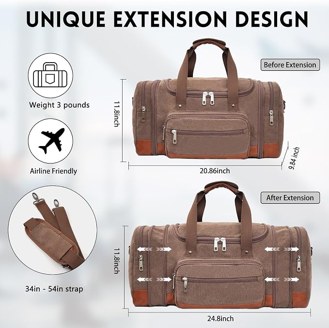 Men'S Duffle Bag For Travel, Expandable Canvas Duffel Bags Overnight Weekend - Image 6