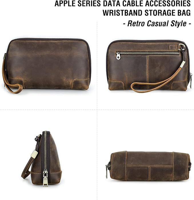 Electronic Organizer Zipper Bag Tech Pouch, Top Grain Leather Handmade - Image 7