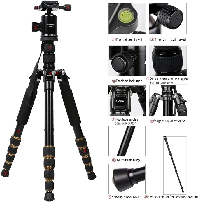 ZoMei Z669 Magnesium Aluminum Alloy Travel Camera Tripod - Image 5
