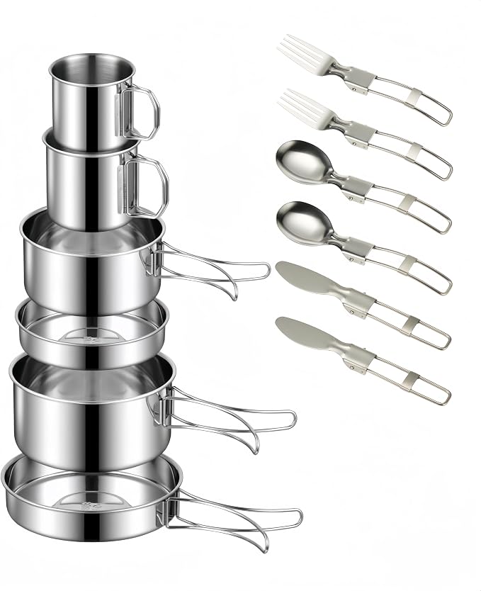 Camping Cookware Mess Kit Set 304 Stainless Steel 12-Piece Lightweight by Unknown