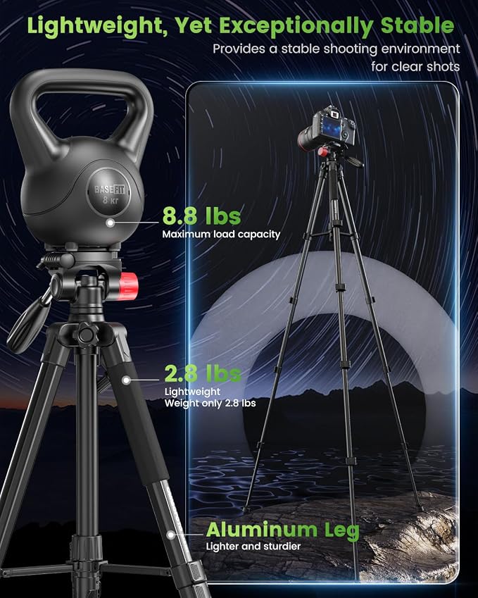 74"-Camera-Tripod, Porfessional Aluminum Heavy Duty Tripod Stand - Image 2