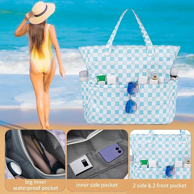 LEDAOU Large Beach Tote Bag Women Waterproof Sandproof Zipper Beach Tote Bag - Image 5
