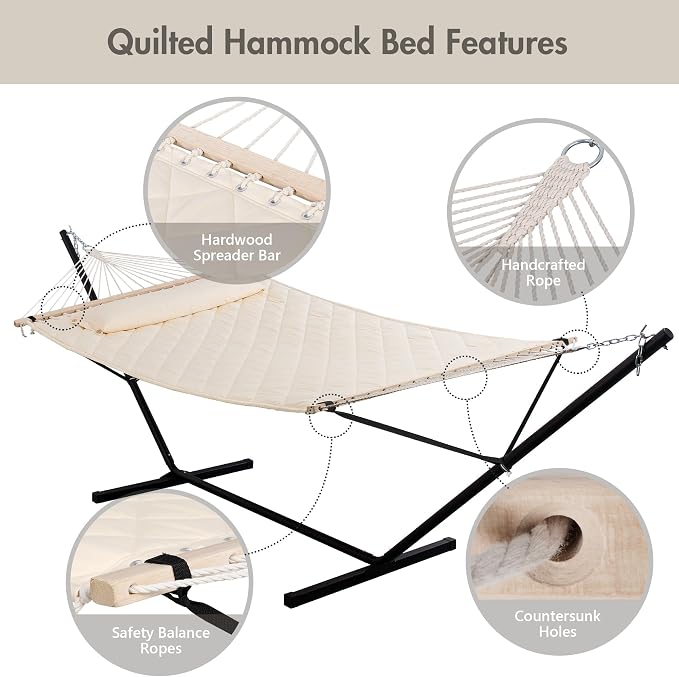 ANOW Outdoor Hammock with 12 Feet Heavy Duty Steel Stand, Two Person Hammock - Image 4