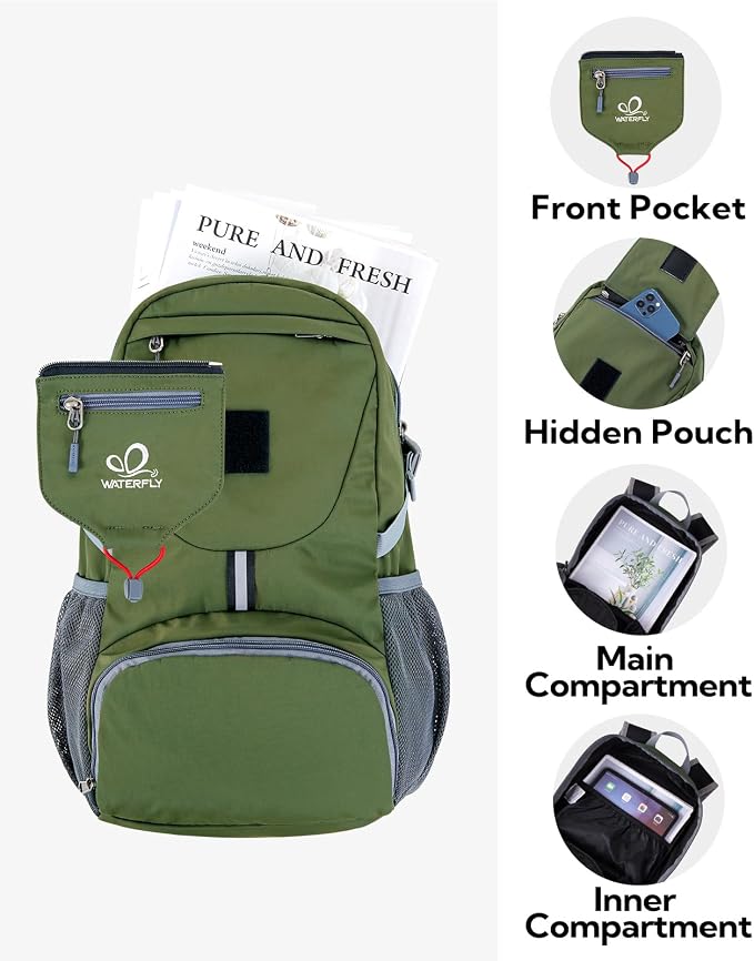 WATERFLY Small Lightweight Packable Backpack: 20l Ultra Light Foldable Travel - Image 5