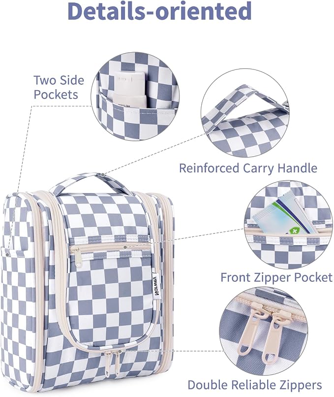 Narwey Small Checkered Hanging Travel Toiletry Bag - Image 7