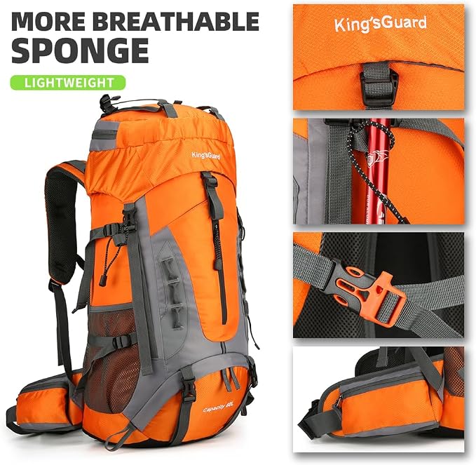 King'sGuard 60L Hiking Backpack Large Waterproof Camping Backpack - Image 3