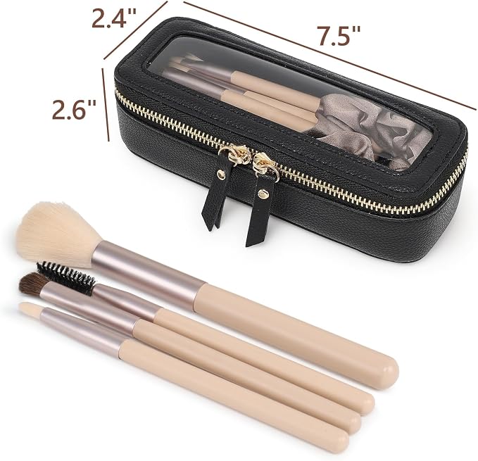 PACKISM Slim Clear Makeup Brush Bag, Pebbled Texture & Hard PU Leather Small - Image 7