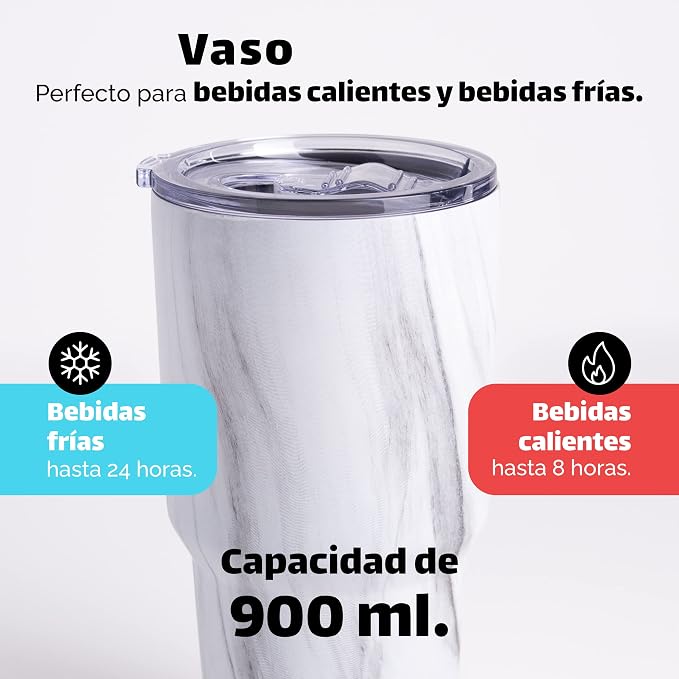 NORDAY | Tumbler with Lid - 30oz - White Marble Insulated Tumbler - Stainless - Image 3