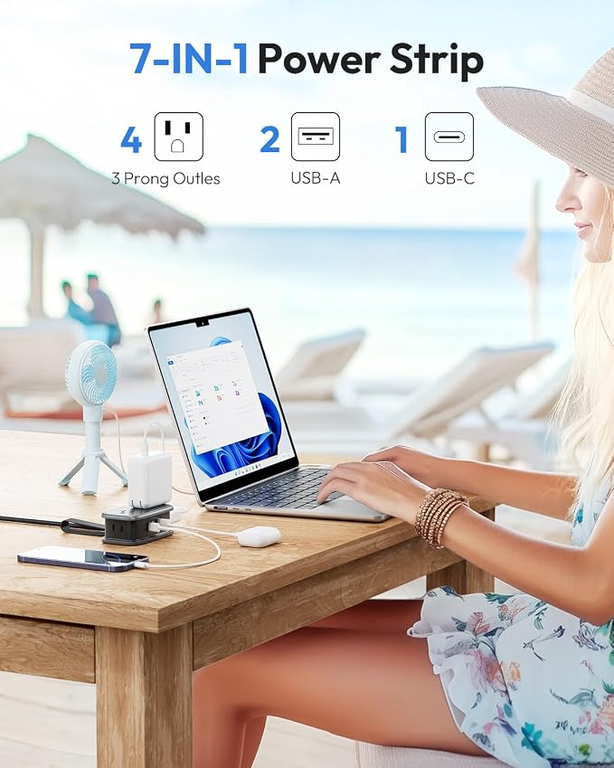 Travel Power Strip with USB C Port, NTONPOWER Flat Plug Extension Cord with 4 - Image 2