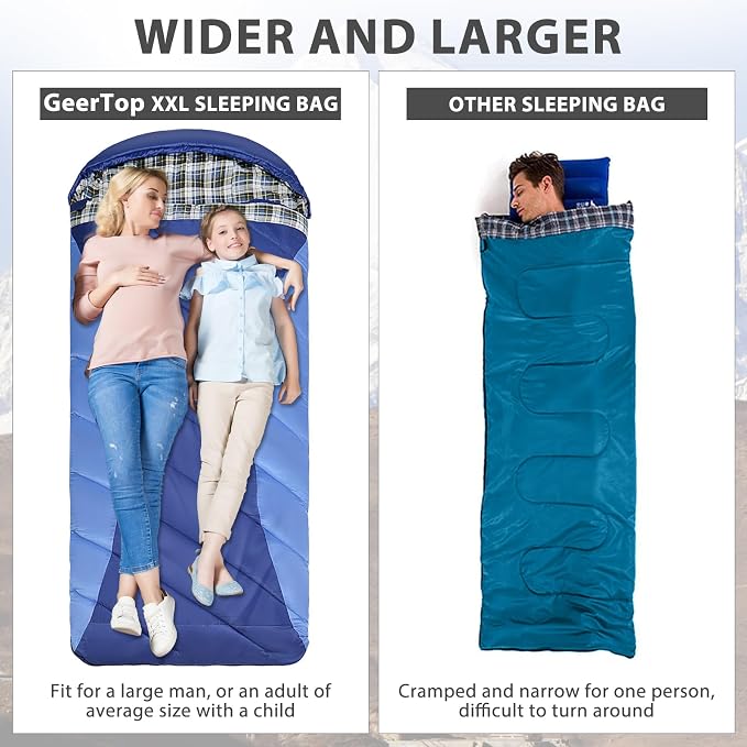 GEERTOP Flannel Sleeping Bag for Adults XXL 4 Season, 0 Degree Sleeping Bag for - Image 2
