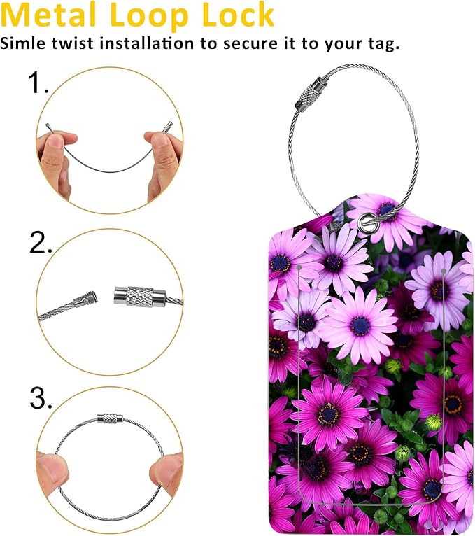2 Pack Luggage Tags for Suitcases, Flowers Luggage Tag, PU Leather Id Label - Image 3