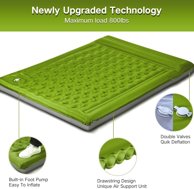Double Sleeping Pad Camping, Self Inflating 6'' Extra-Thick 2 Person Pillow - Image 2