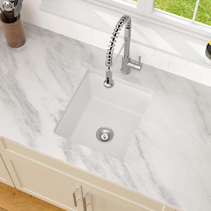 Dcolara 15 Inch White Undermount Wet Bar Sink Single Bowl Kitchen Sink Modern - Image 7