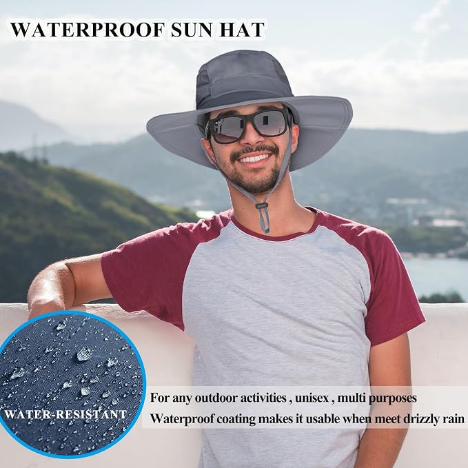 Sun Hat for Men/Women, UPF 50+ Fishing Hat, Waterproof Wide Brim Bucket Hat - Image 4