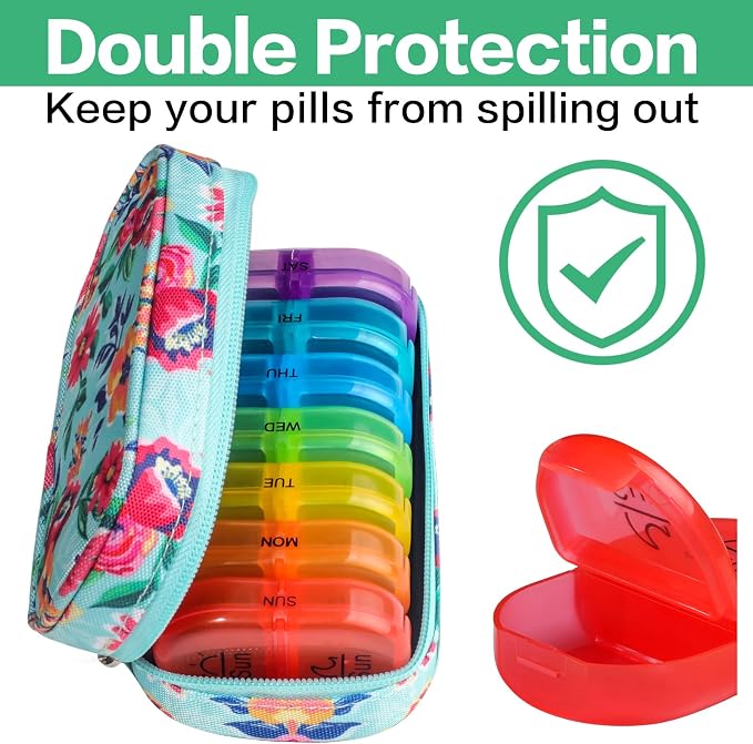 Serfeymi Weekly Travel Pill Organizer 2 Times A Day AM PM Upgraded Rainbow Pill - Image 5