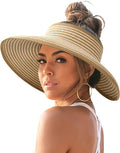 FURTALK Sun Hats for Women Wide Brim Beach Hat Straw Visor Ponytail Summer UV by FURTALK