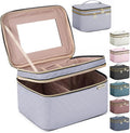 Large Makeup Bag with Mirror Double Layer Travel Make Up Organizer Case by HXLGMD