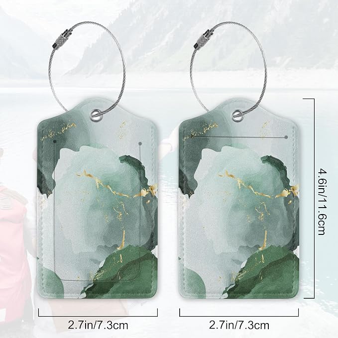 2Pcs Luggage Tag for Suitcase Green Ink Abstract Marble Cute Suitcase Tag - Image 2