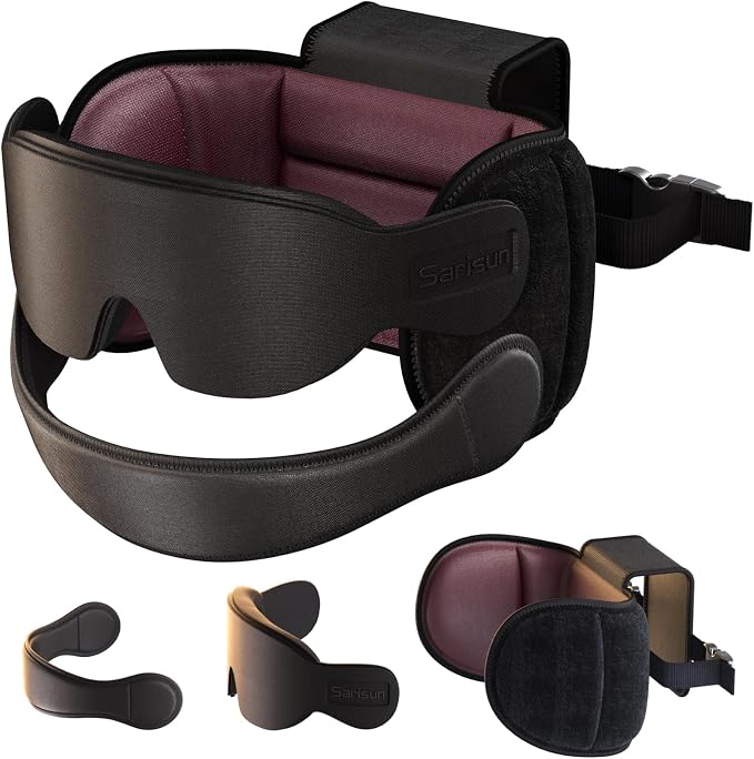 Travel Pillow Combo with Chin Strap, Airplane Pillows with 3D Eye Mask by SARISUN