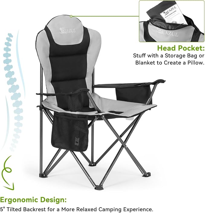 Camping Chairs for Adults, Camp Chair, Folding Chairs for Outside, Support 380 - Image 5