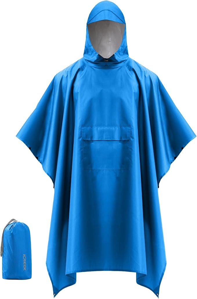 iCreek Hooded Rain Poncho with Pocket Waterproof Lightweight Unisex Raincoat by iCreekoutdoor